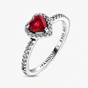 Brand New Sterling Silver Pandora Elevated Red Heart Ring Size 7